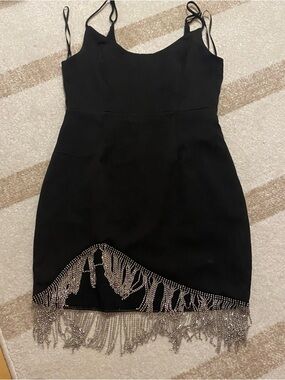 DO+BE Black Mini Dress with Silver Beaded Fringe